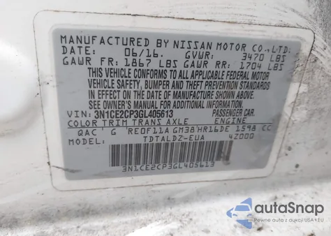 2016 Nissan Versa Note S (Sr)/S Plus/Sl/Sr/Sv from USA, damaged, VIN 3N1CE2CP3GL405613